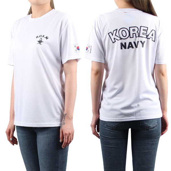 쿨드라이 해군 ROKN 로카반팔티 흰색 로카티 / 군인 군용 티셔츠